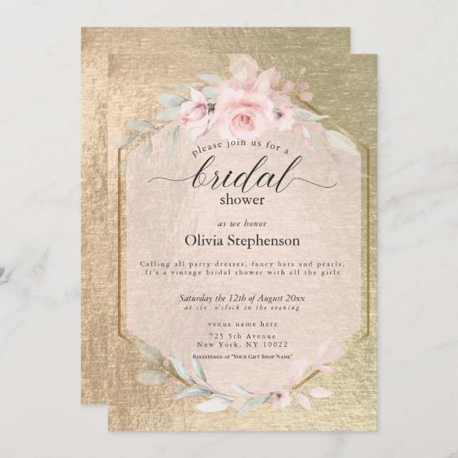 Blush Rose Gold Pampas Grass Invitation (Front/Back)