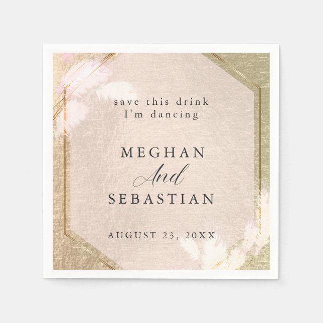 Blush Rose Gold Pampas Grass Napkins (Front)