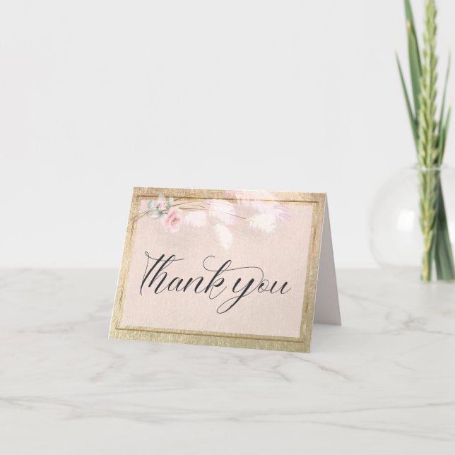 Blush Rose Gold Pampas Grass Thank You Card (Front)