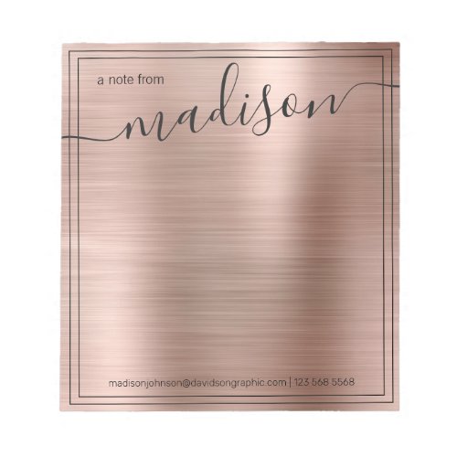 Blush Rose Gold Personalized Name From The Desk Of Notepad