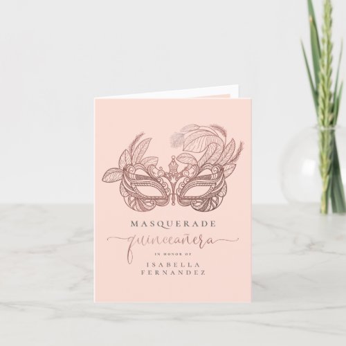 Blush  Rose Gold Photo Masquerade Quinceaera Invitation