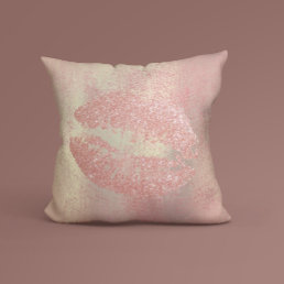 Blush Rose Gold Pink Glitter Kiss Lips Makeup Throw Pillow