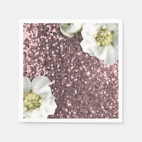 Blush Rose Gold  Pink Jasmin Glitter Sequin Sparkl Paper Napkins