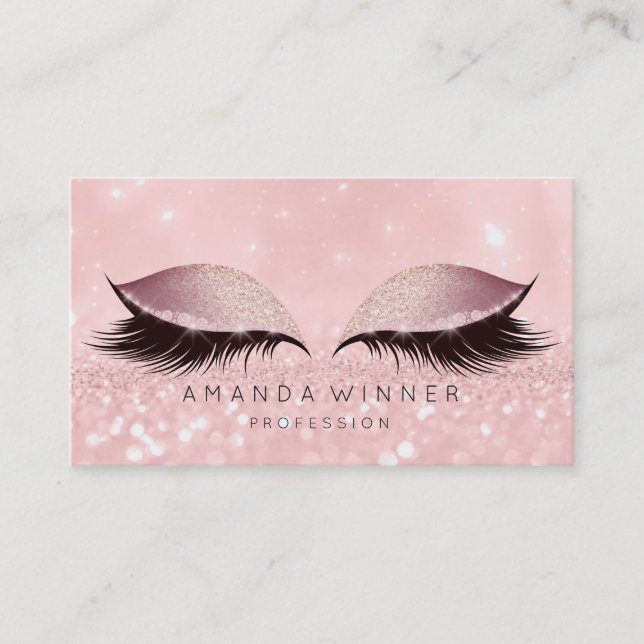 Blush Rose Gold Pink Lashes Makeup Eyes Glitter Appointment Card (Front)