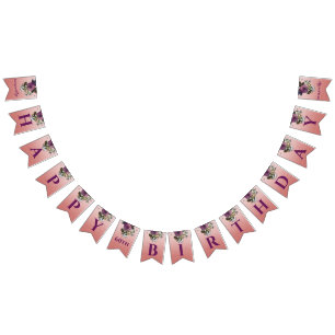 blush rose gold pink purple floral design bunting flags
