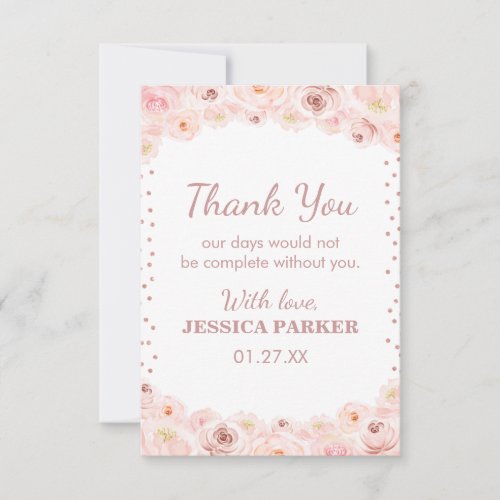 Blush Rose Gold Polka Dots Surprise Birthday Party Thank You Card