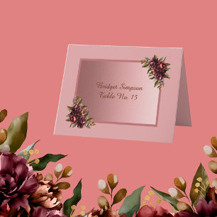 Blush Rose Gold - purple Floral Wedding Guest Card