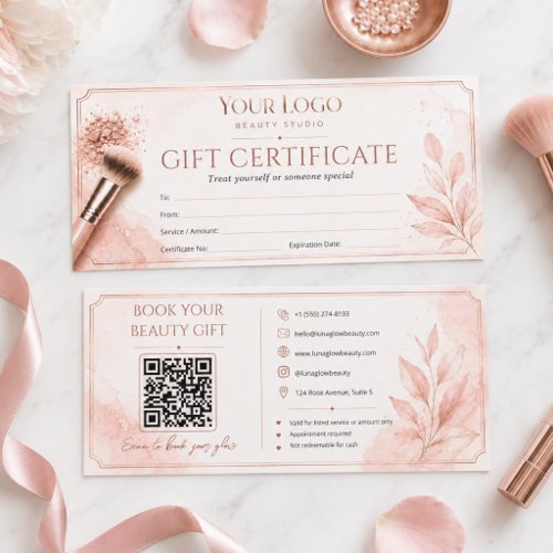 Blush Rose Gold QR Beauty Salon Gift Certificate