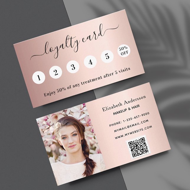 Blush rose gold qr code photo elegant loyalty card (Creator Uploaded)