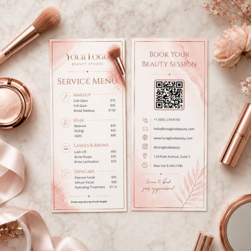 Blush Rose Gold QR Salon Price List Service Menu