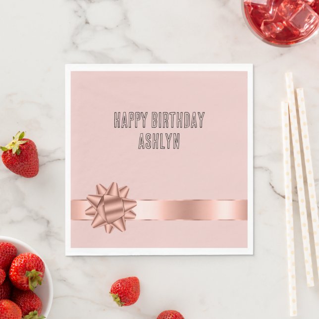 Blush Rose Gold Ribbon Bow Birthday Napkins (Insitu)