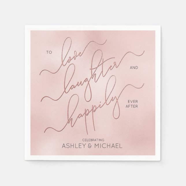 Blush Rose Gold Script Happily Ever After Napkins (Front)