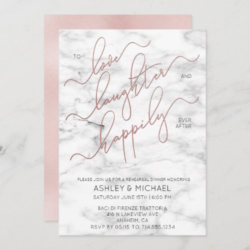 Blush Rose Gold Script Marble Rehearsal Invite