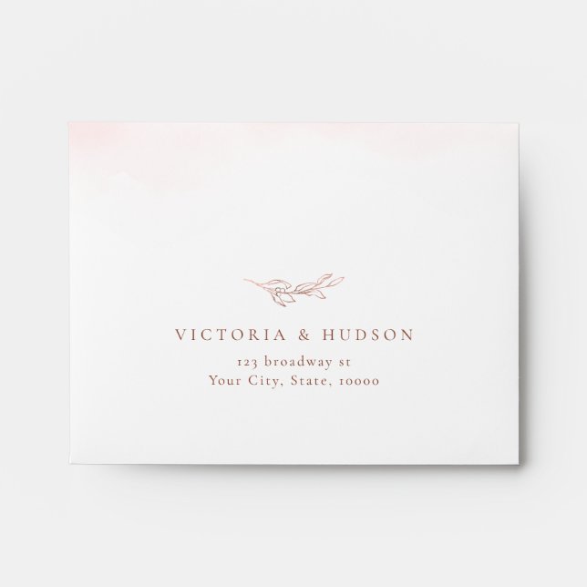 Blush Rose gold simple botanical wedding RSVP Envelope (Front)