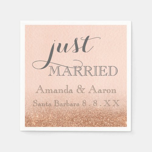 Blush Rose Gold Simple Classic Just Married Napkins