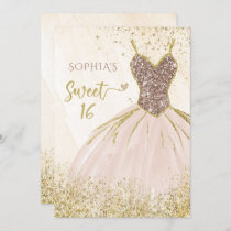 Blush Rose Gold Sparkle Dress Sweet 16 birthday Invitation