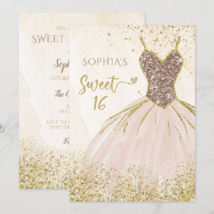 Blush Rose Gold Sparkle Dress Sweet 16 birthday Invitation
