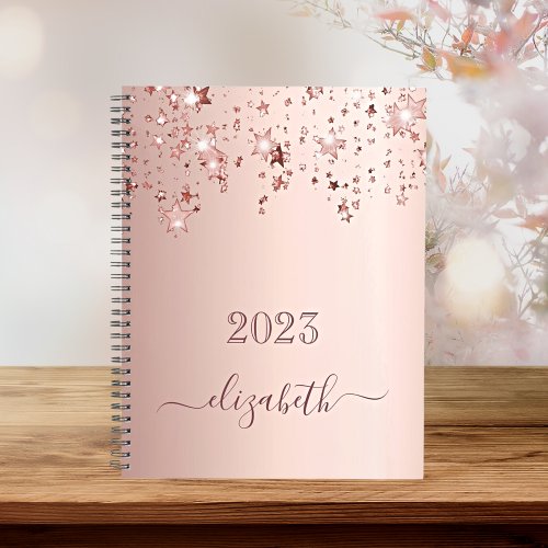 Blush rose gold stars dripping monogram name 2024 planner