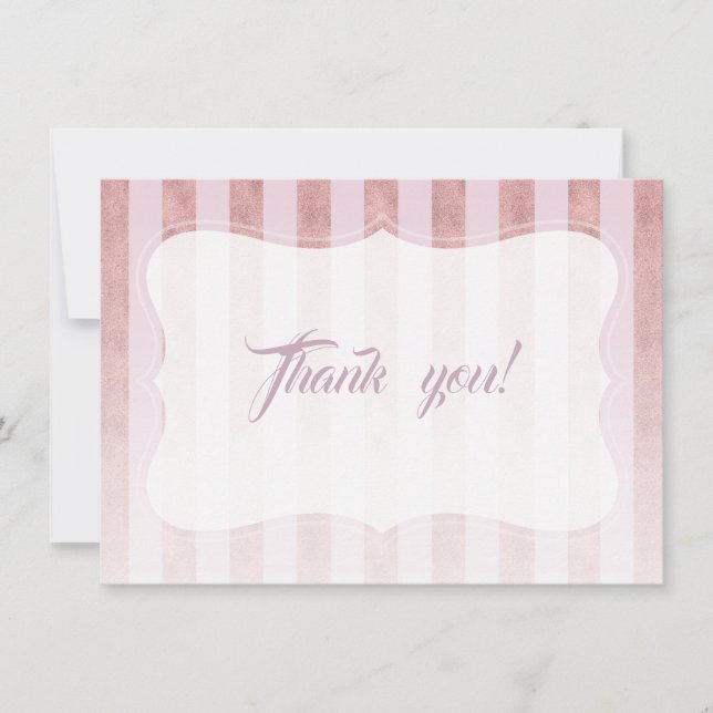 Blush Rose Gold Stripes Wedding Thank You (Front)
