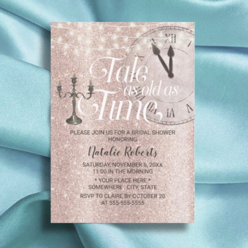 Blush Rose Gold Tale as Old as Time Bridal Shower Invitation