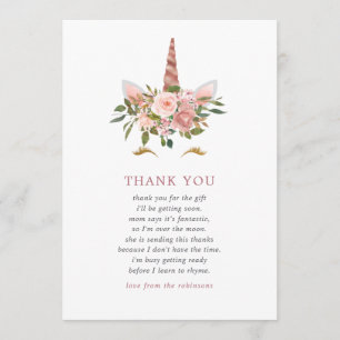 Blush & Rose Gold Unicorn Baby Shower Thank You