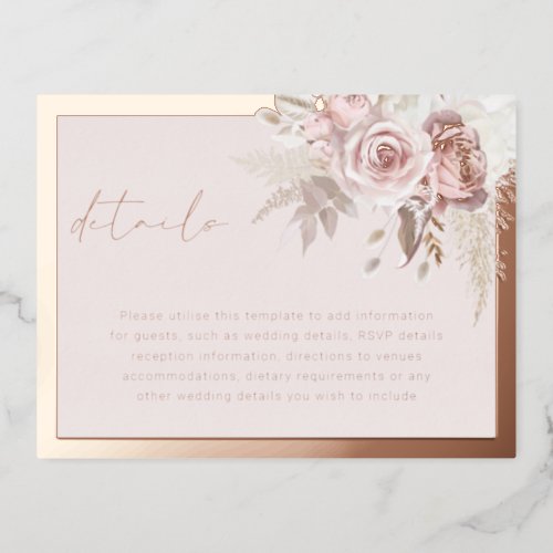 Blush Rose Gold Wedding Details Enclosure Card