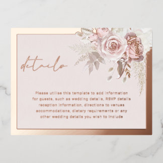 Blush Rose Gold Wedding Details Enclosure Card