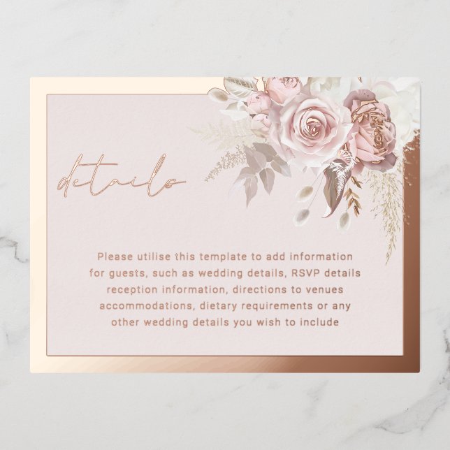 Blush Rose Gold Wedding Details Enclosure Card (Front)