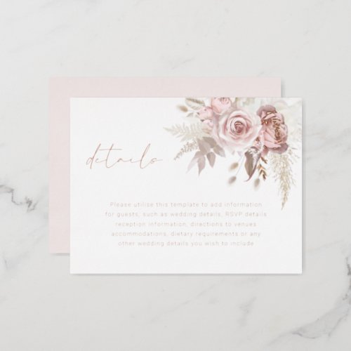 Blush   Rose Gold Wedding Details Enclosure Card