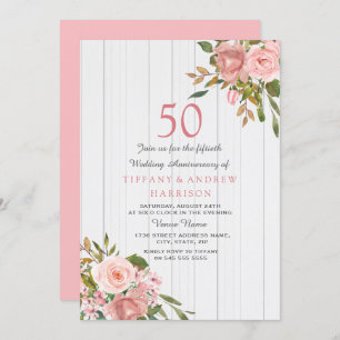 Blush Rose Gold White 50th Wedding Anniversary Invitation