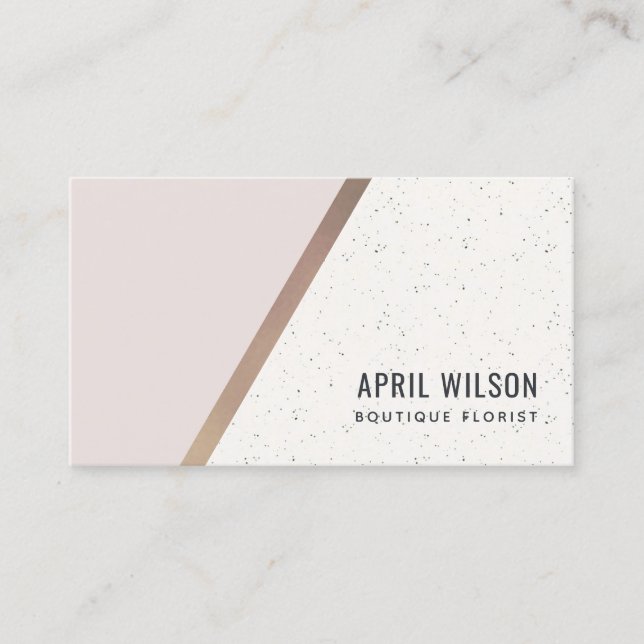 Blush Rose Gold White Ceramic Geometric Stripes Business Card (Front)