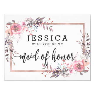 Blush & Rose Gold Will You Be My Maid of Honor Card