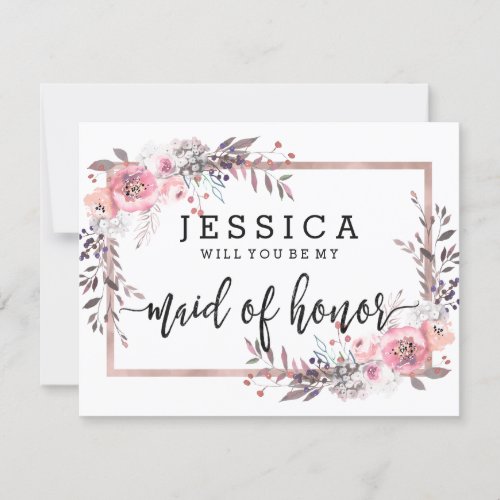Blush  Rose Gold Will You Be My Maid of Honor Invitation
