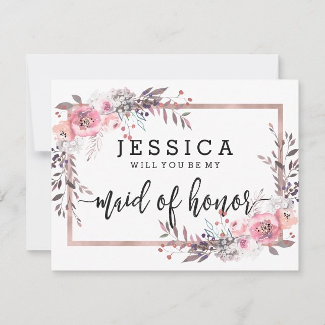 Blush & Rose Gold Will You Be My Maid of Honor Invitation (Front)