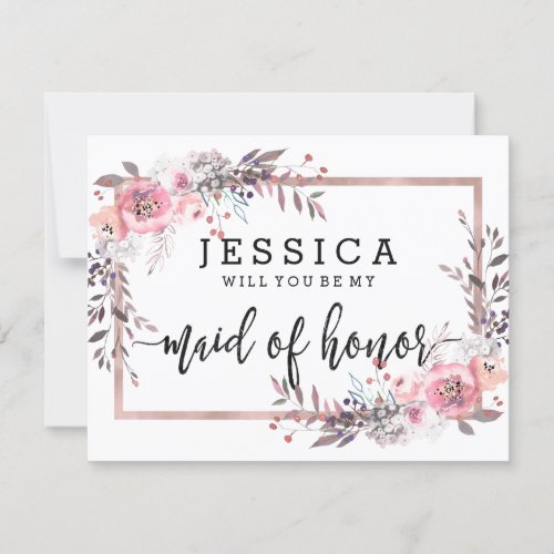 Blush  Rose Gold Will You Be My Maid of Honor Invitation