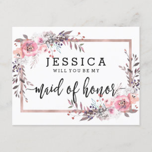 Blush & Rose Gold Will You Be My Maid of Honor Invitation