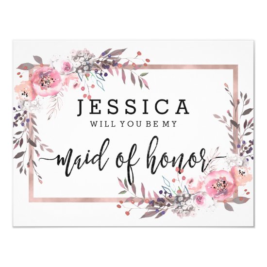 Blush & Rose Gold Will You Be My Maid of Honor Invitation