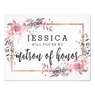 Blush & Rose Gold Will You Be My Matron of Honor Card