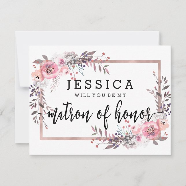 Blush & Rose Gold Will You Be My Matron of Honor Invitation (Front)