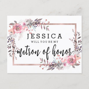 Blush & Rose Gold Will You Be My Matron of Honor Invitation