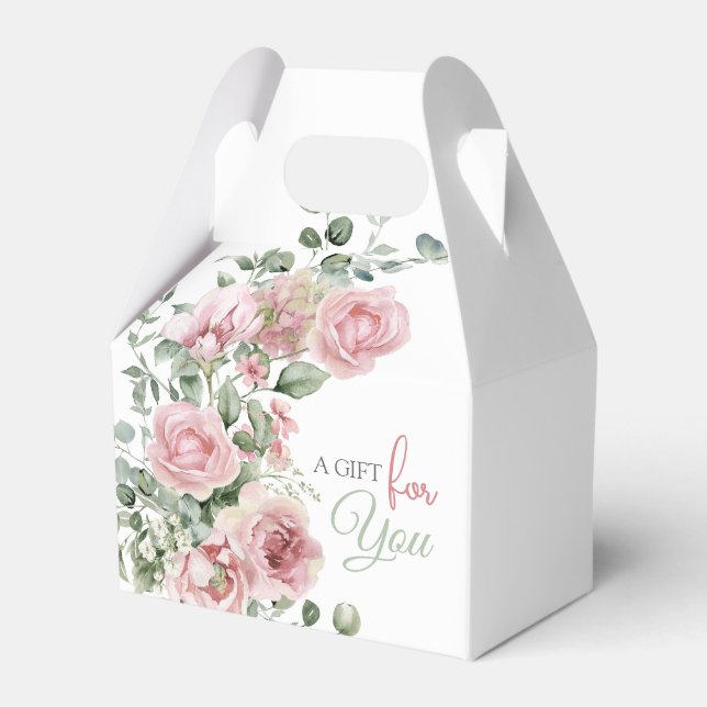 Blush Rose Greenery Eucalypt 55th Birthday Favor Boxes (Front Side)