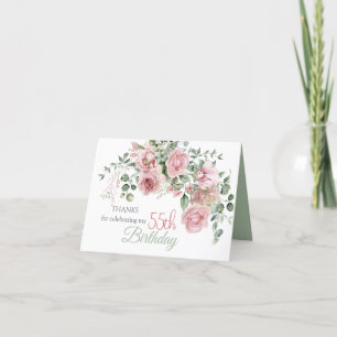 Blush Rose Greenery Eucalypt 55th Birthday Letterpress Thank You Card