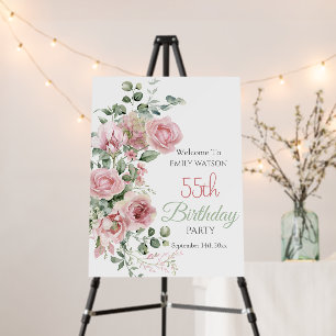 Blush Rose Greenery Eucalypt 55th Birthday Welcome Foam Board