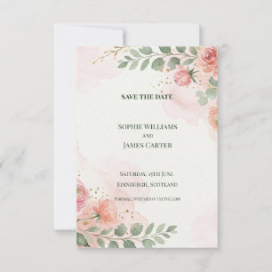 Blush Rose Greenery Save The Date Card