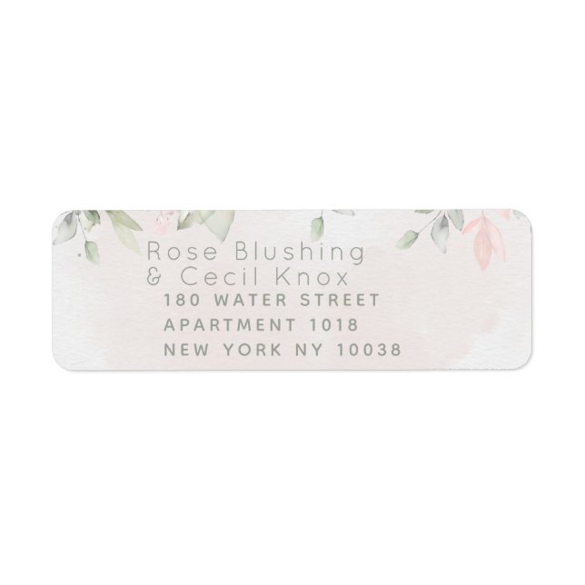 Blush Rose Greenery Wedding Return Address Label (Front)