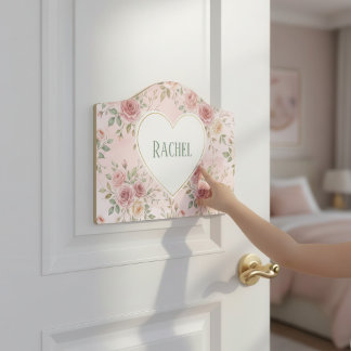 Blush Rose Heart Kids Room Name Sign