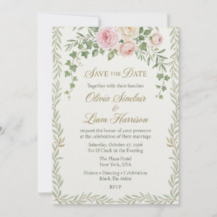 Blush Rose & Ivy Garland Elegant Save the Date Invitation