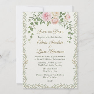 Blush Rose & Ivy Garland Elegant Save the Date Invitation