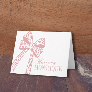 Blush Rose Leopard Bow Handwritten Name Party Note Card