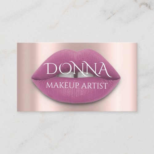 Blush Rose Lips QR Code Logo Makeup Artist Studio Business Card